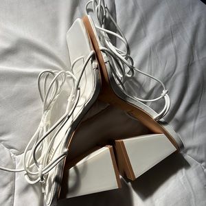 BRAND NEW White heels , wrap around the leg